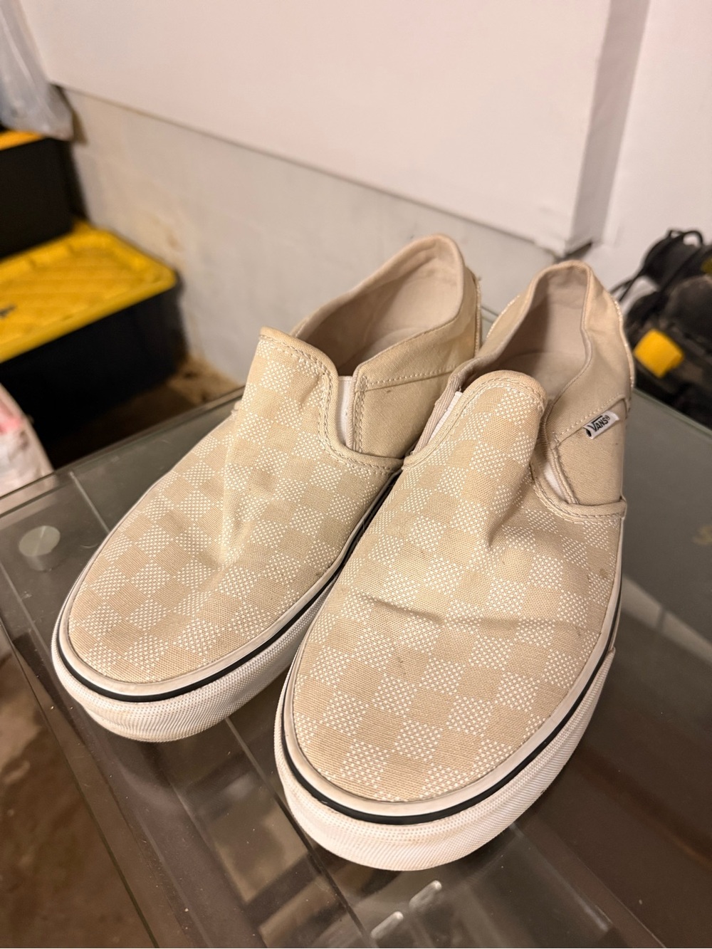 Vans Beige Checkerboard Slip-On Loafers